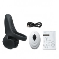 Vibrating Cock Ring with Balls Holder w/Remote Control, 10 Function, Silicone, BLACK